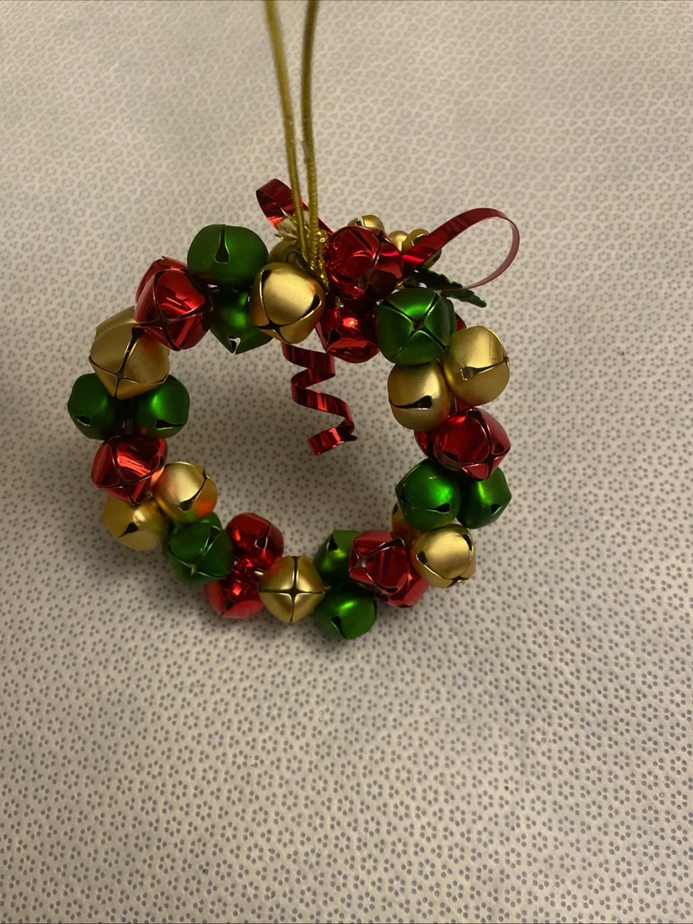 Festive Red, Green & Gold Jingle Bell Wreath Pendant